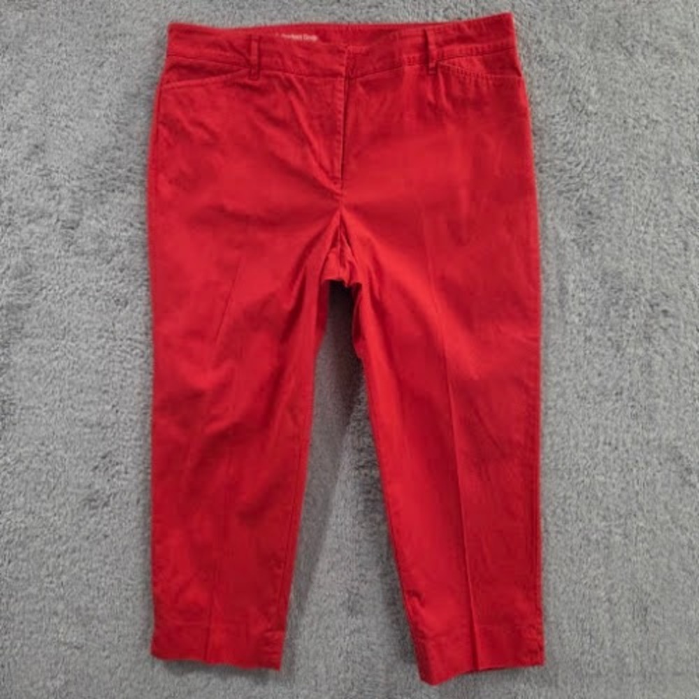 Talbots Perfect Crop Pants Women's 12P Coral Pink Red Stretch Straight Trouser